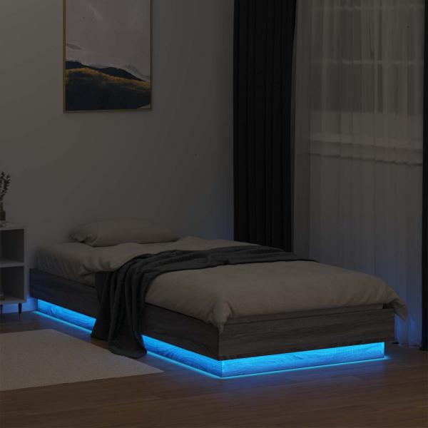 Bettgestell mit LED Grau Sonoma 80 x 200 cm Holzwerkstoff