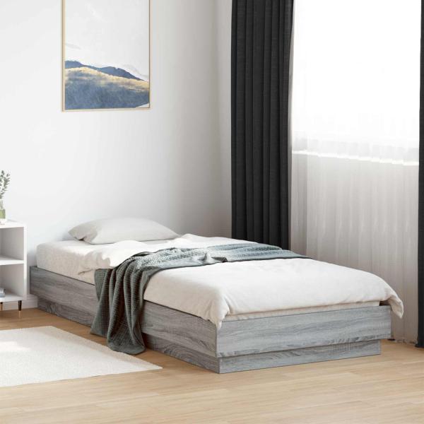ARDEBO.de - Bodenbettgestell Sonoma-Grau 80 x 200 cm Holzwerkstoff