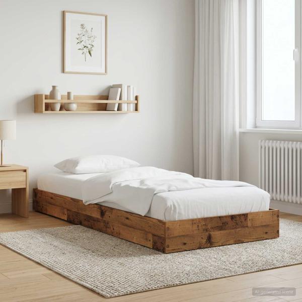 ARDEBO.de - Bodenbettgestell Altholz 80 x 200 cm Holzwerkstoff