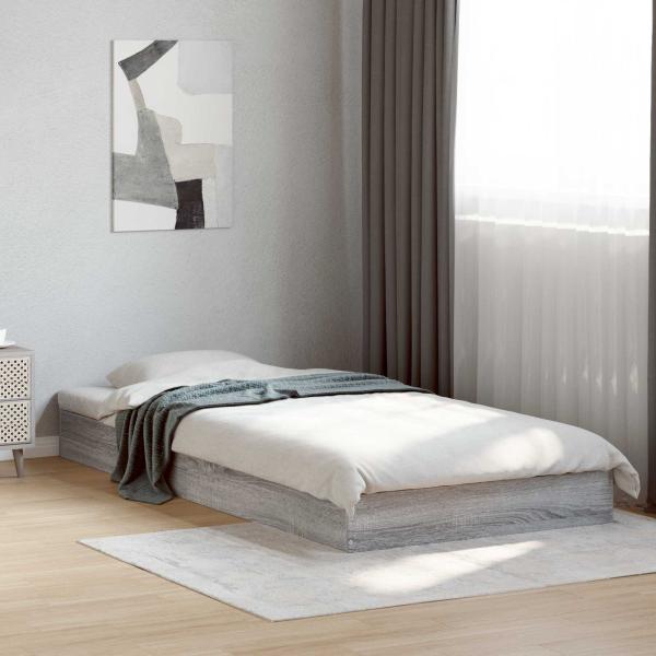 ARDEBO.de - Bodenbettgestell Sonoma-Grau 80 x 200 cm Holzwerkstoff