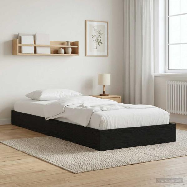 ARDEBO.de - Bodenbettgestell Schwarz Eichen-Optik 80 x 200 cm Holzwerkstoff