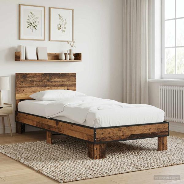 ARDEBO.de - Bettgestell mit Kopfteil Altholz 80 x 200 cm Holzwerkstoff