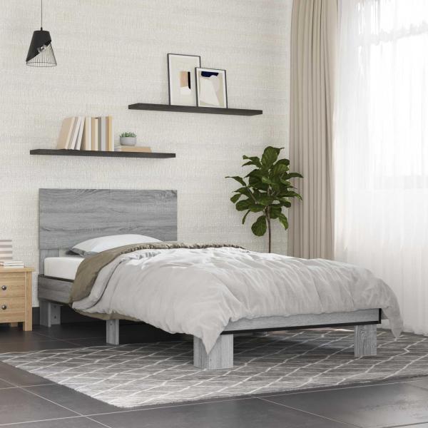ARDEBO.de - Bettgestell mit Kopfteil Grau Sonoma 80 x 200 cm Holzwerkstoff