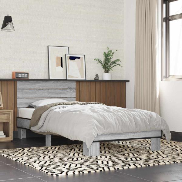 ARDEBO.de - Bettgestell mit Kopfteil Grau Sonoma 80 x 200 cm Holzwerkstoff