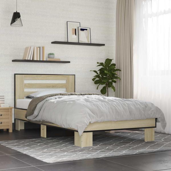 ARDEBO.de - Bettgestell mit Kopfteil Sonoma-Eiche 80 x 200 cm Holzwerkstoff