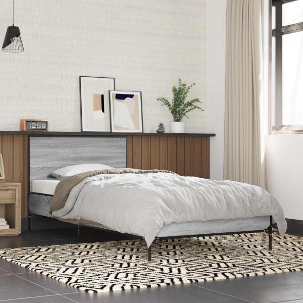 ARDEBO.de - Bettgestell mit Kopfteil Grau Sonoma 80 x 200 cm Holzwerkstoff