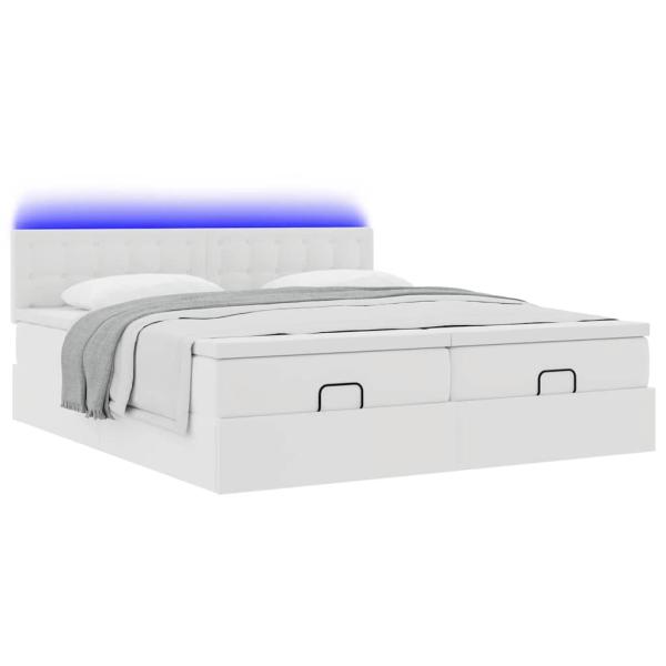 Ottoman-Bett mit Matratzen & LEDs Weiß 160x200 cm Kunstleder