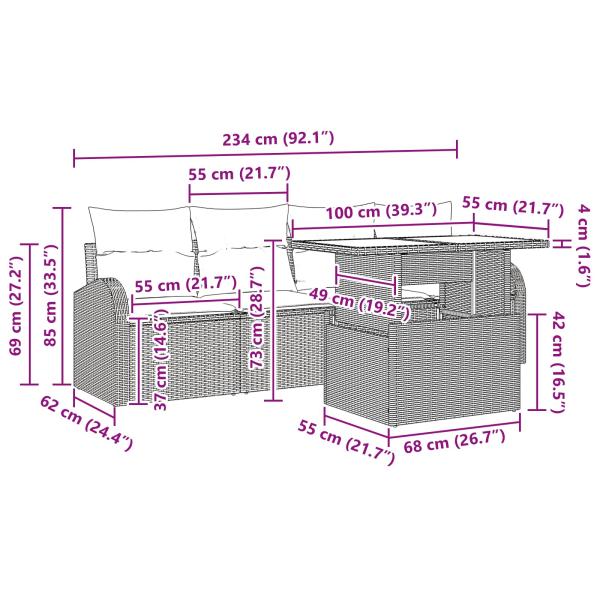 Gartensofa-set 5 stk. Schwarz Poly Rattan