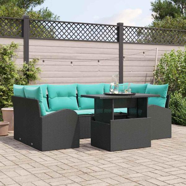 ARDEBO.de - Gartensofa-set mit Kissen mit Speicher 7 pcs Schwarz und Türkis
