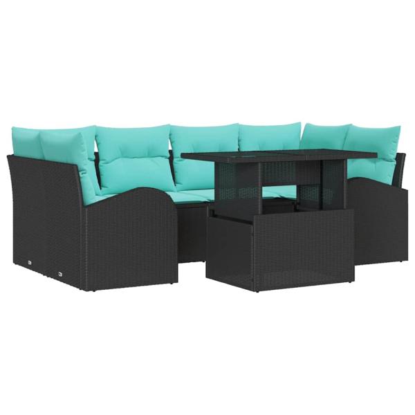 Gartensofa-set mit Kissen mit Speicher 7 pcs Schwarz und Türkis