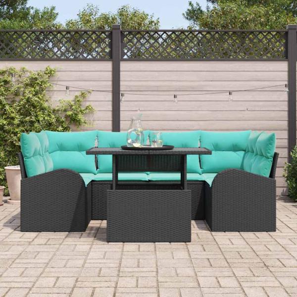 Gartensofa-set mit Kissen mit Speicher 7 pcs Schwarz und Türkis
