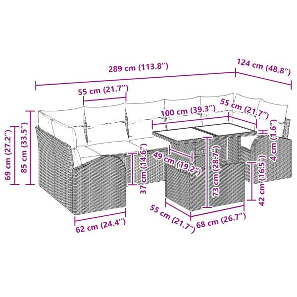 Gartensofa-set 8 stk. Schwarz Poly Rattan