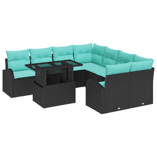 Garten-Sofa-Set 9 stk. Schwarz Poly Rattan