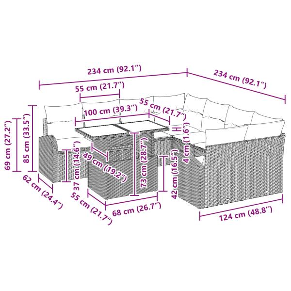 Garten-Sofa-Set 9 stk. Schwarz Poly Rattan