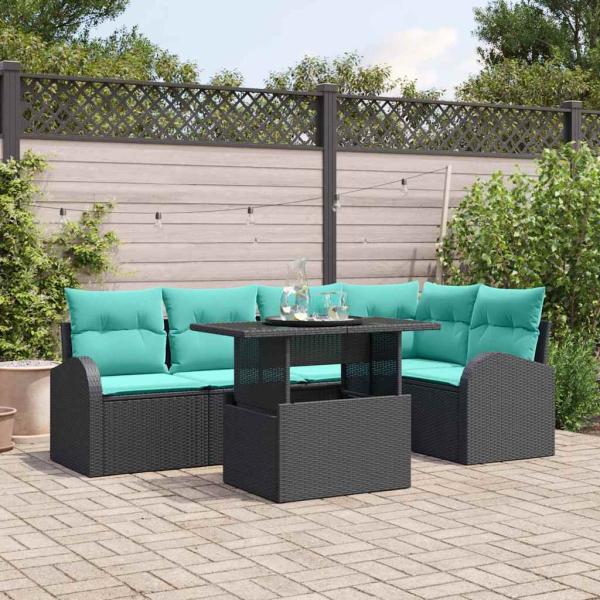 ARDEBO.de - Gartensofa-set 6 stk. 5-Sitzanzahl Schwarz Poly Rattan