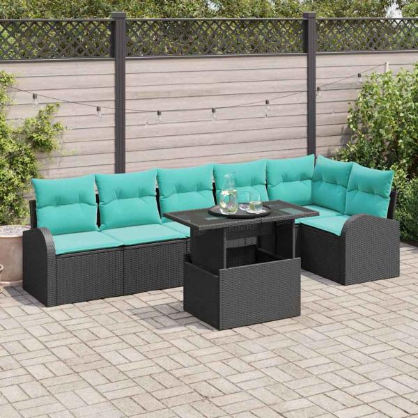 ARDEBO.de - Gartensofa-set 7 Stk. Schwarz Poly Rattan