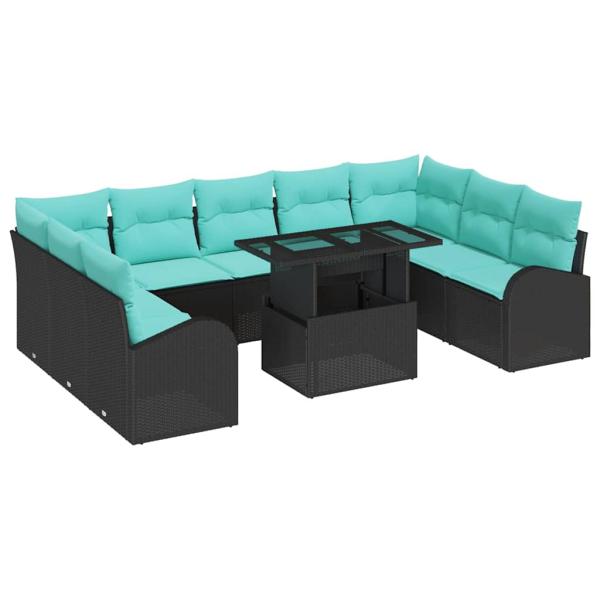 Gartensofa-set 10 Stk. Schwarz Poly Rattan