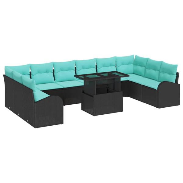 Gartensofa-set 11 Stk. Schwarz Poly Rattan