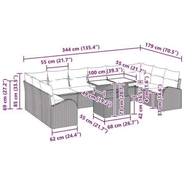 Gartensofa-set 11 Stk. Schwarz Poly Rattan