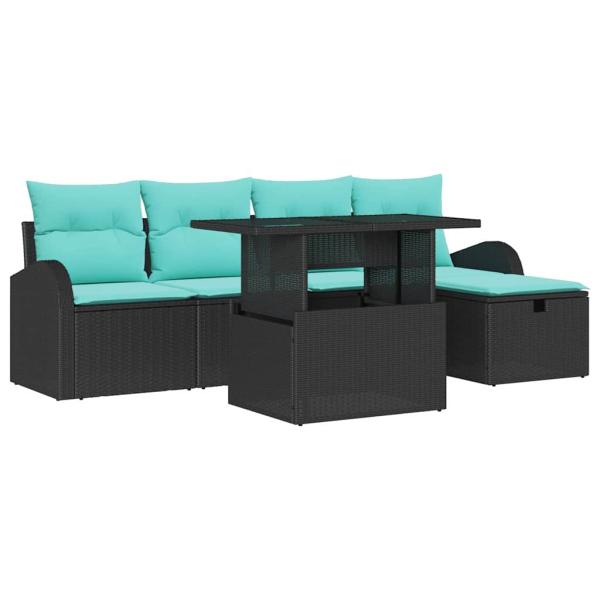 Gartensofa-set 6 Stk. Schwarz Poly-Rattan