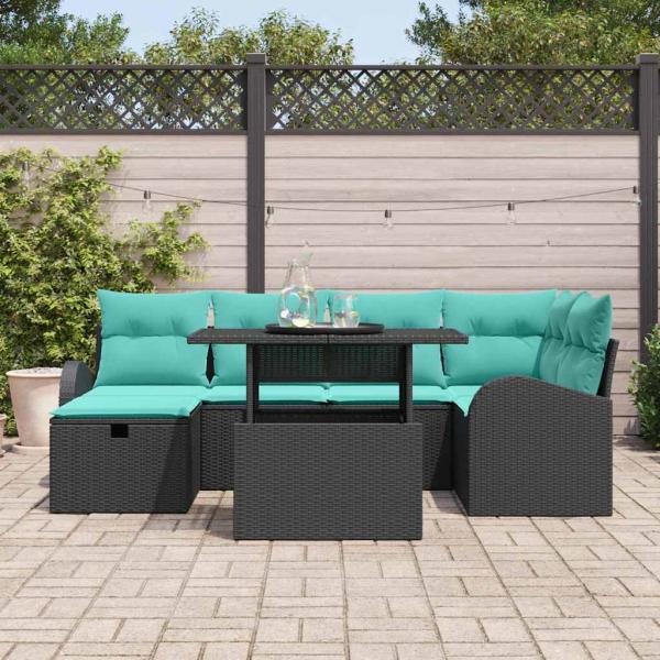 Gartensofa-set 7 Stk. Schwarz Poly-Rattan