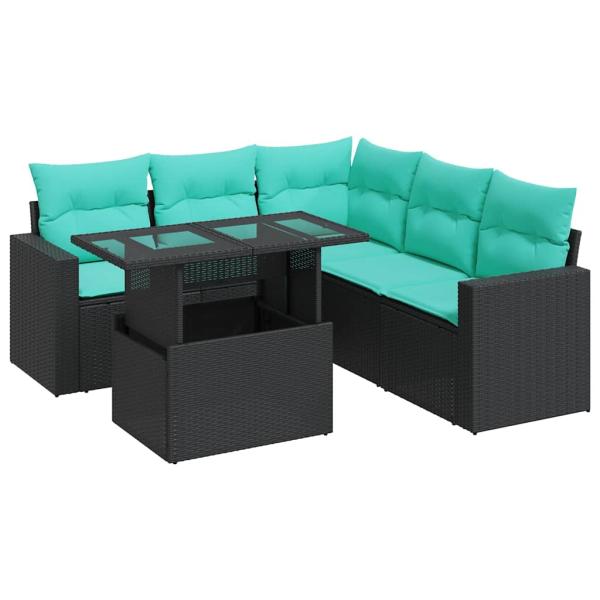 6-tlg. Garten-Sofagarnitur mit Kissen Schwarz Poly Rattan