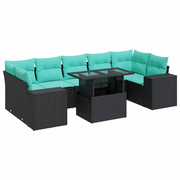 8-tlg. Garten-Sofagarnitur mit Kissen Schwarz Poly Rattan