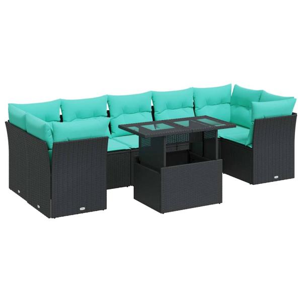 8-tlg. Garten-Sofagarnitur mit Kissen Schwarz Poly Rattan