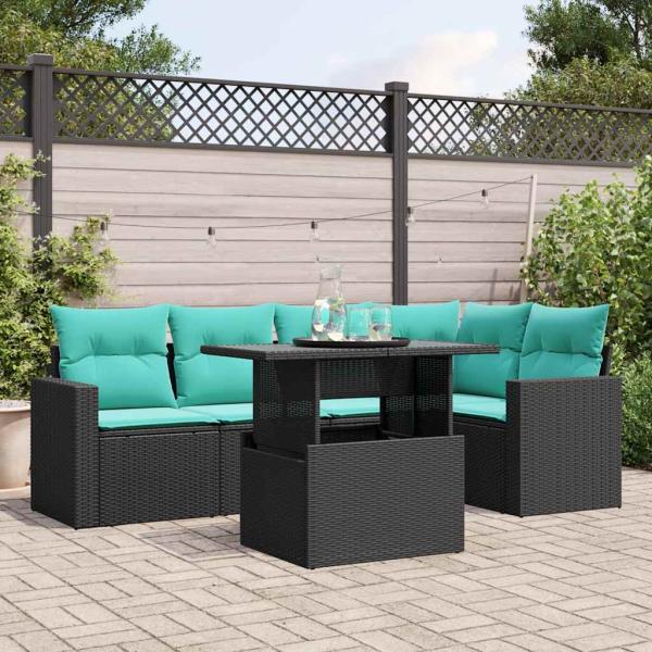 ARDEBO.de - 6-teiliges Gartensofa-Set mit Kissen, schwarzes Polyrattan