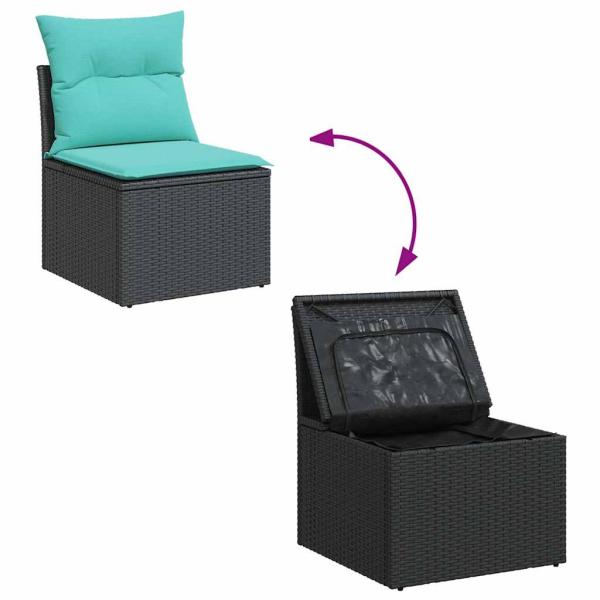 7-tlg. Garten-Sofagarnitur mit Kissen Schwarz Poly Rattan