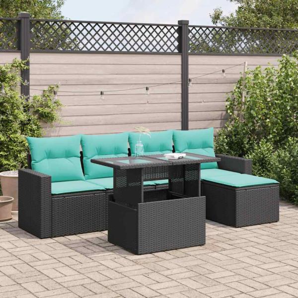 ARDEBO.de - 6-tlg. Garten-Sofagarnitur mit Kissen Schwarz Poly Rattan