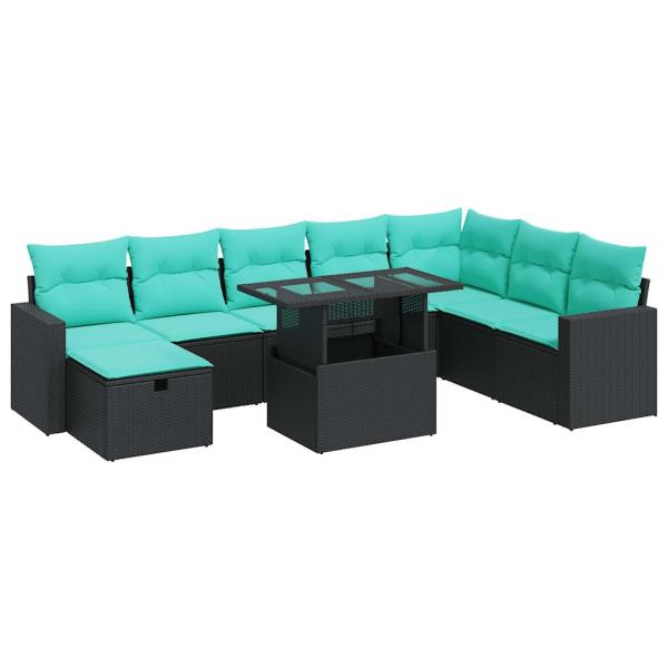 9-tlg. Garten-Sofagarnitur mit Kissen Grau Poly Rattan Akazie