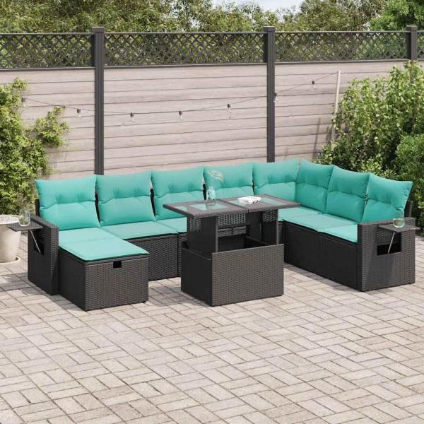 ARDEBO.de - 9-tlg. Garten-Sofagarnitur mit Kissen Grau Poly Rattan Akazie