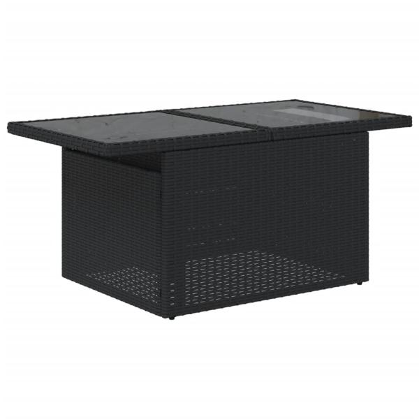 7-teiliges Gartensofa-Set mit Kissen, schwarzes Polyrattan