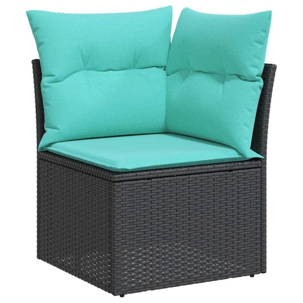 8-teiliges Gartensofa-Set mit Kissen, schwarzes Polyrattan