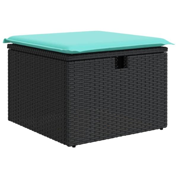 7-teiliges Gartensofa-Set mit Kissen, schwarzes Polyrattan