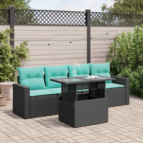 ARDEBO.de - 5tlg. Garten-Sofagarnitur mit Kissen Schwarz Poly Rattan Akazie