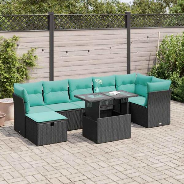 ARDEBO.de - 8-tlg. Garten-Sofagarnitur mit Kissen Grau Poly Rattan Akazie