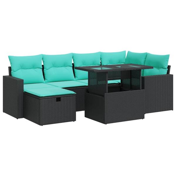 7-tlg. Garten-Sofagarnitur mit Kissen Grau Poly Rattan Akazie