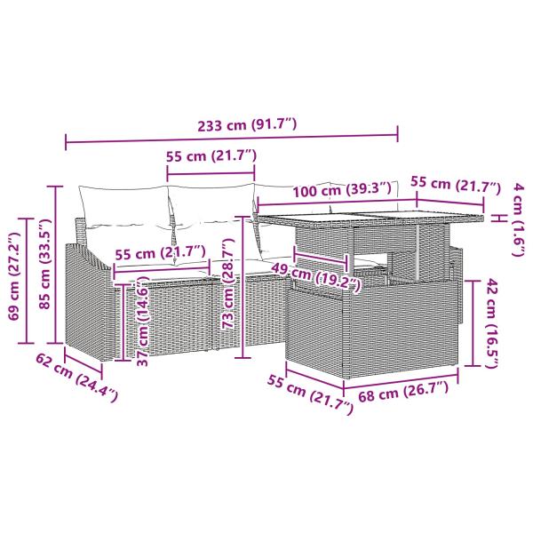 Gartensofa-set 5 stk. 4-Sitzanzahl Schwarz und Blau Poly Rattan