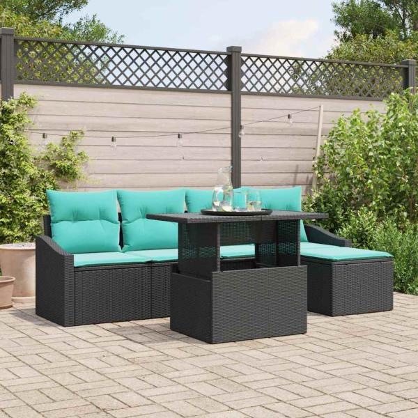 ARDEBO.de - Gartensofa-set mit Kissen 6 pcs Schwarz und Blau Poly-Rattan