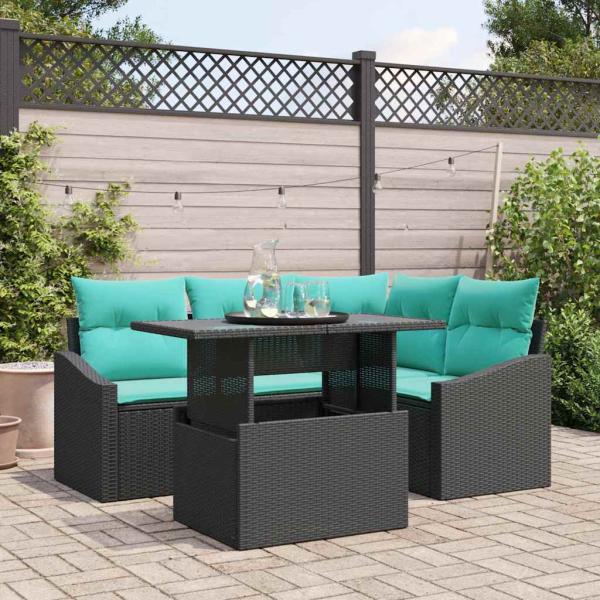 ARDEBO.de - Garten-Sofa-Set mit Kissen mit Speicher 5 pcs Schwarz und blau