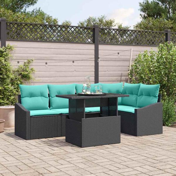 ARDEBO.de - Gartensofa-set mit Kissen 6 pcs Schwarz und Blau Poly-Rattan