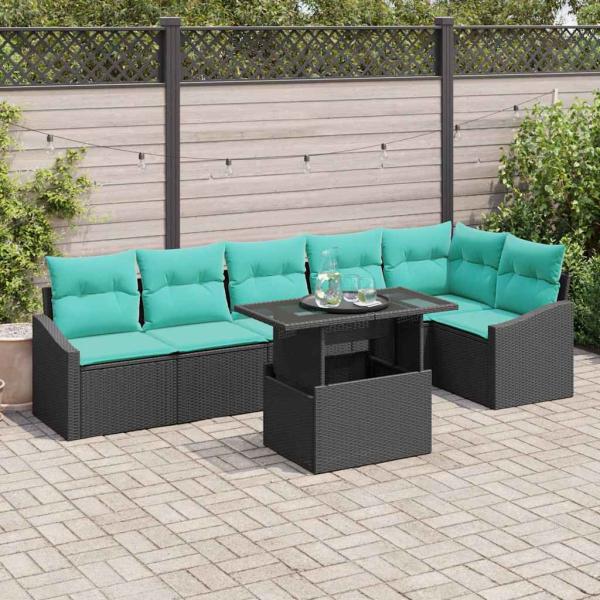 ARDEBO.de - Garten-Sofa-Set mit Kissen mit Speicher 7 pcs Schwarz und blau