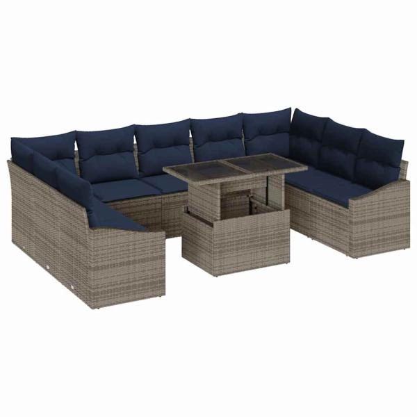 Sofa Set 10 stk. 9-Sitzanzahl Schwarz und Blau Poly-Rattan