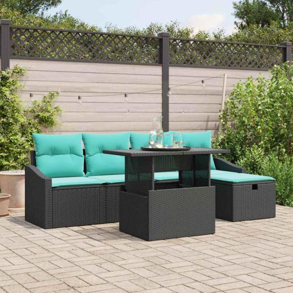 ARDEBO.de - Garten-Sofa-Set mit Kissen 6 pcs Schwarz Poly Rattan