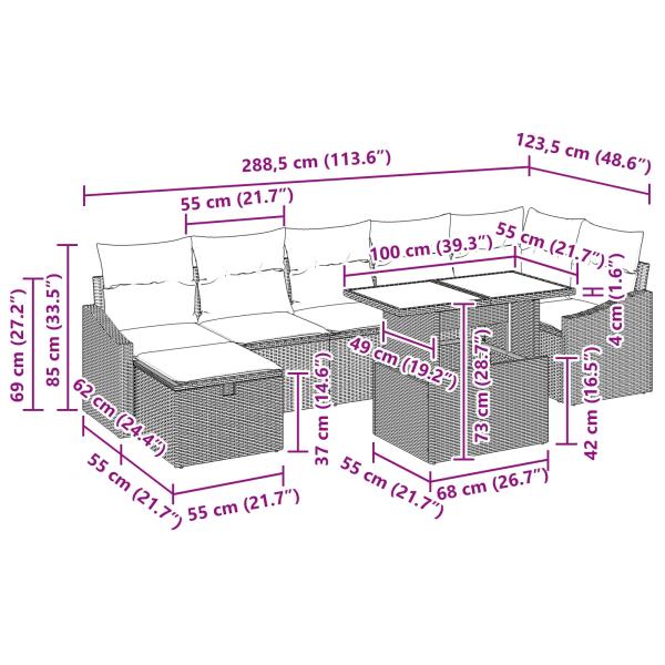Gartensofa-set 8 Stk. Poly-Rattan