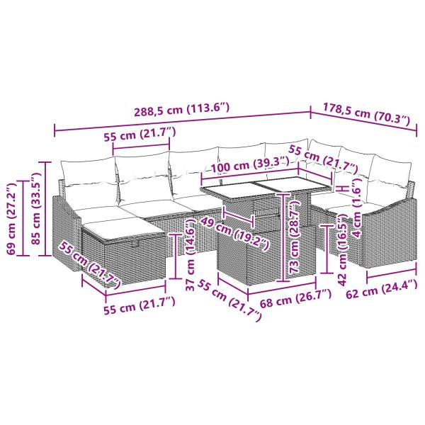 Gartensofa-set 9 Stk. Poly-Rattan
