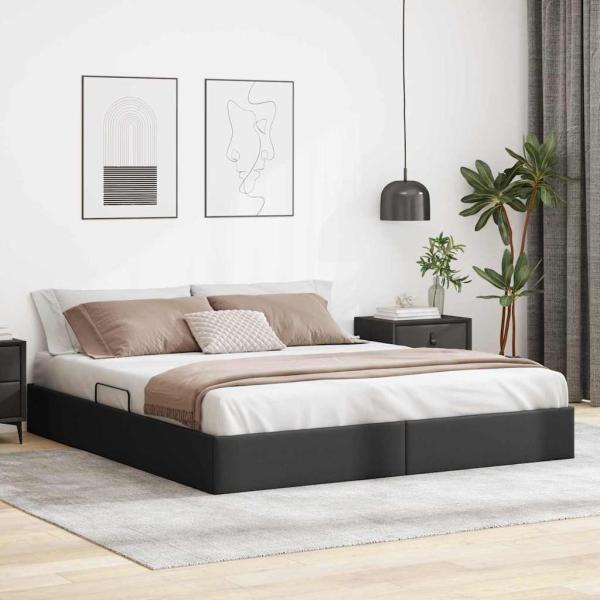 ARDEBO.de - Aufbewahrungsbett mit Speicher Schwarz 193 x 203 cm Kunstleder