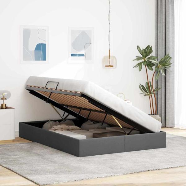 Aufbewahrungsbett mit Speicher Dunkelgrau 153 x 203 cm Stoff